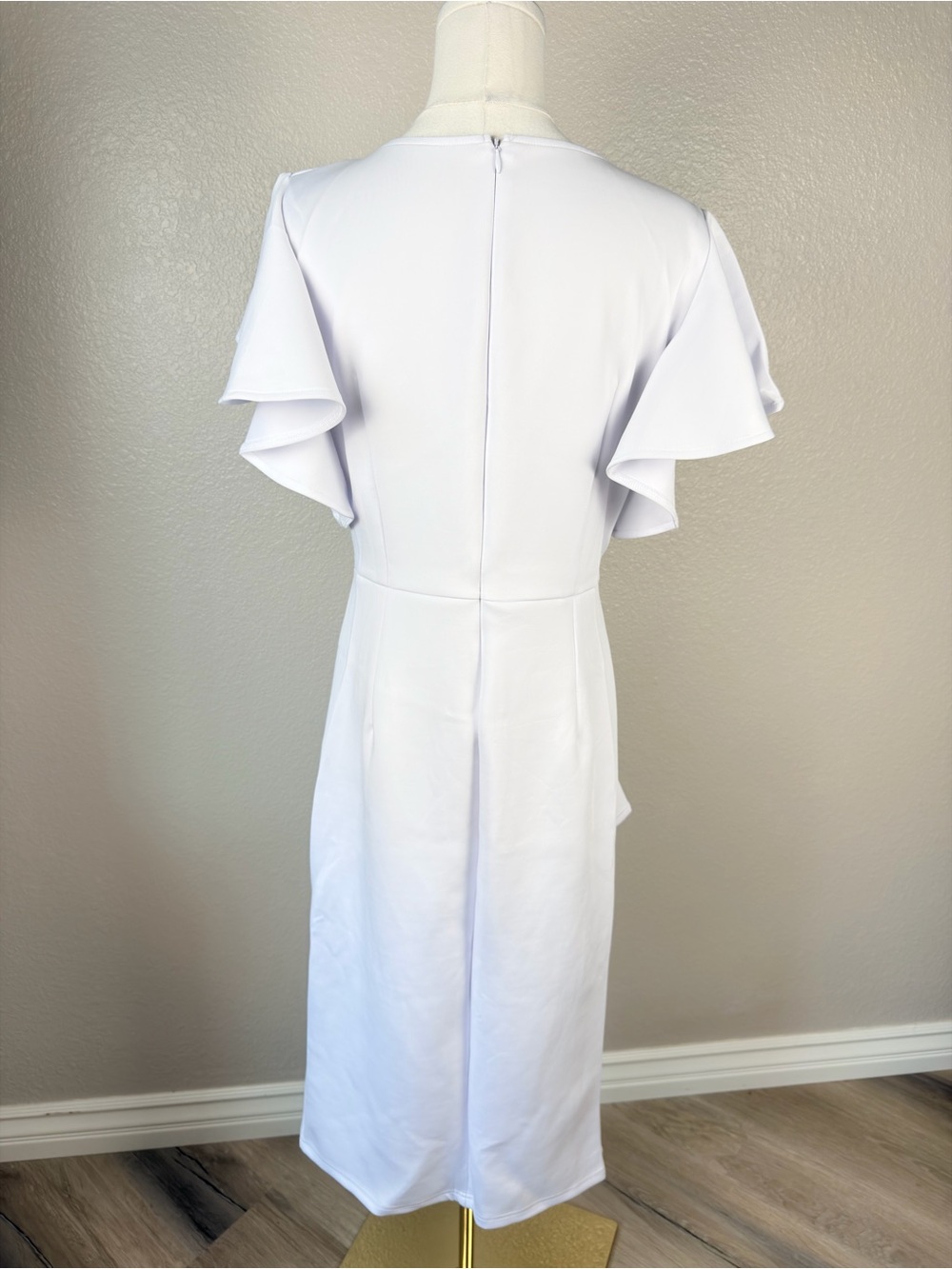 NWT Memoriesea Vintage Inspired Ruffle Sleeve Ruched Bodycon White Dress, XL - Picture 6 of 10